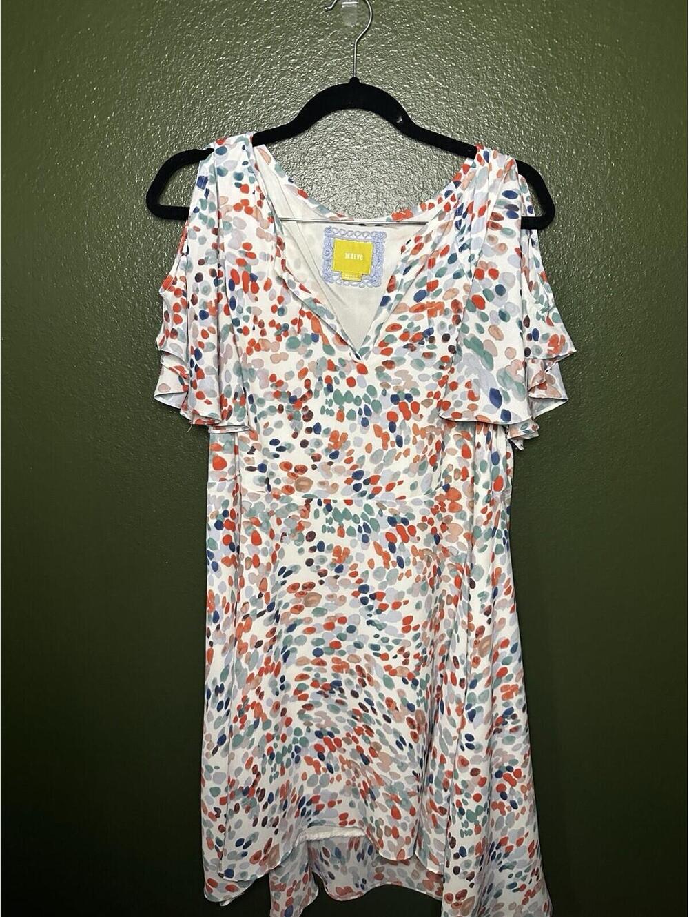 Anthropologie Maeve Watercolor Flowy Cold Shoulder Flutter Sleeve Dress Medium